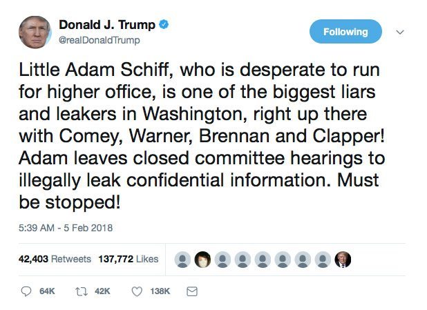 Trump Tweet about Little Adam Schiff