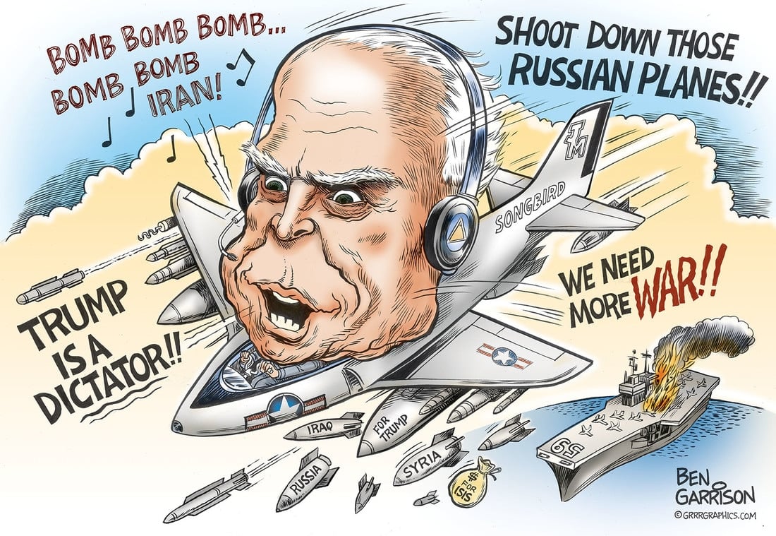 John McCain, the Mad Bomber cartoon by Ben Garrison