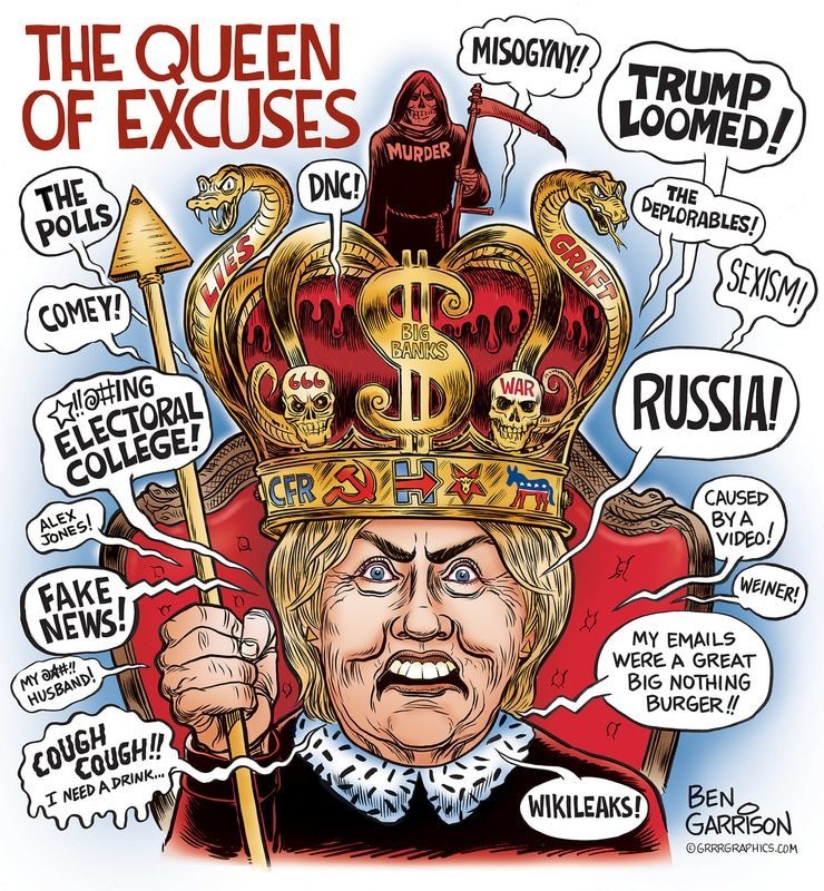 Hillary Queen of Excuses cartoon by Ben Garrison