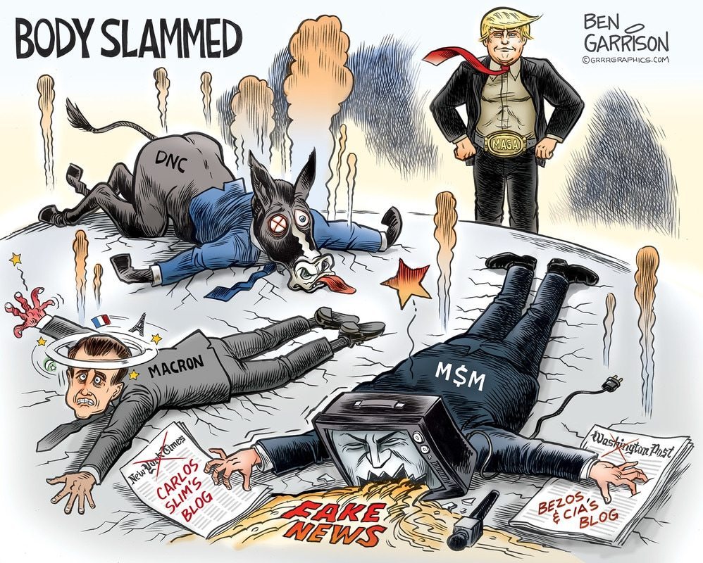 Trump Body Slam cartoon by Ben Garrison