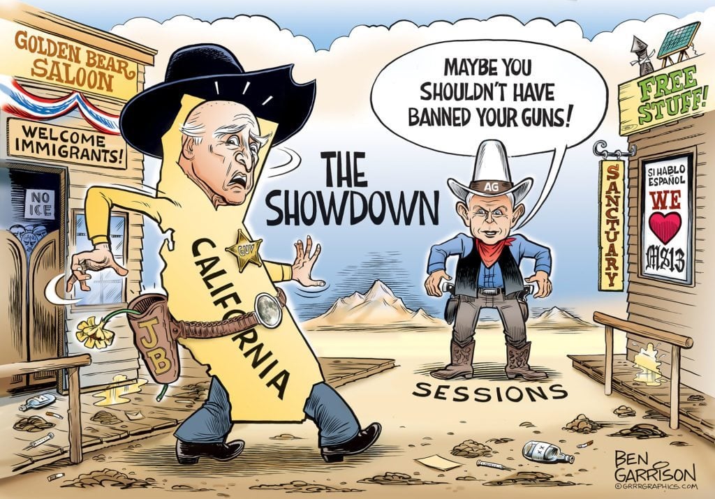 Governor Moonbeam vs AG Sessions Cartoon