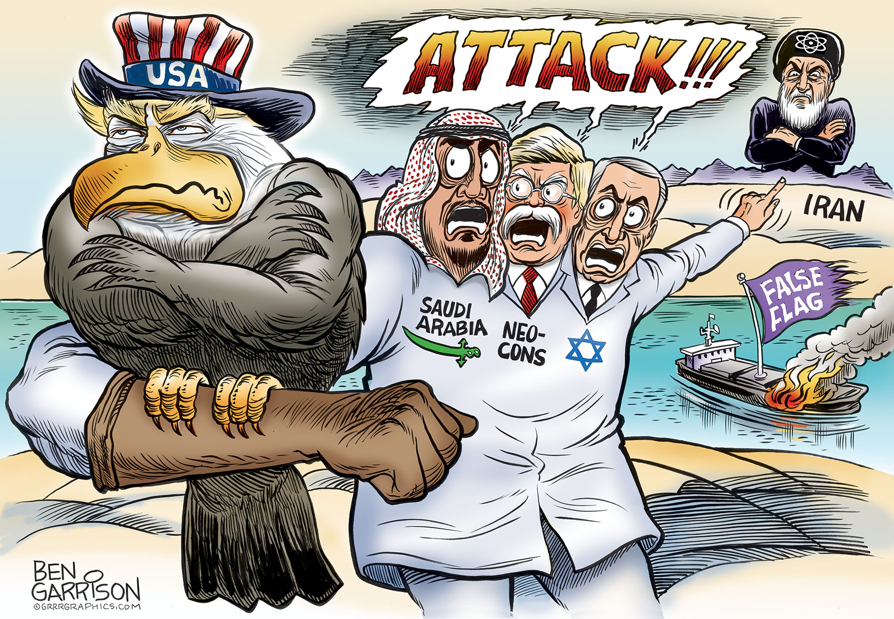 I Believe That the Iranian Tanker Bombings are a False Flag Attempt and here’s why Iran_war_cartoon