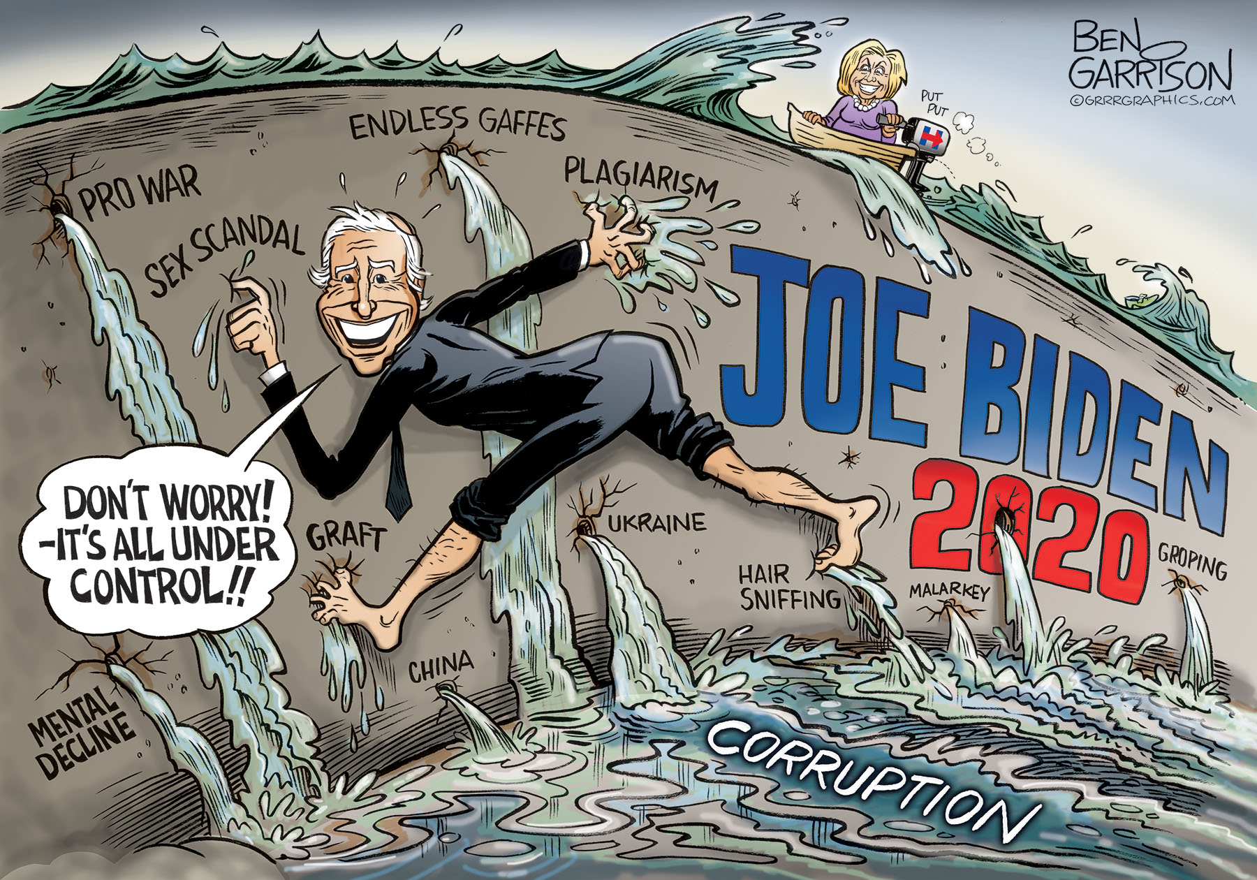 Joe Biden plugs the dike - ben garrison cartoon