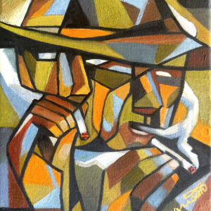 SOLD Two Smokes One Cowboy Original Oil Painting Framed