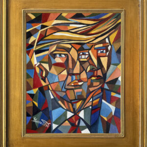 SOLD   Rare Cubist Trump Portrait Original Oil Painting Framed