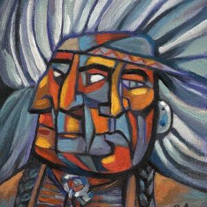 SOLD  Ben Garrison Miniature Original Oil Painting Chief Blue Sky
